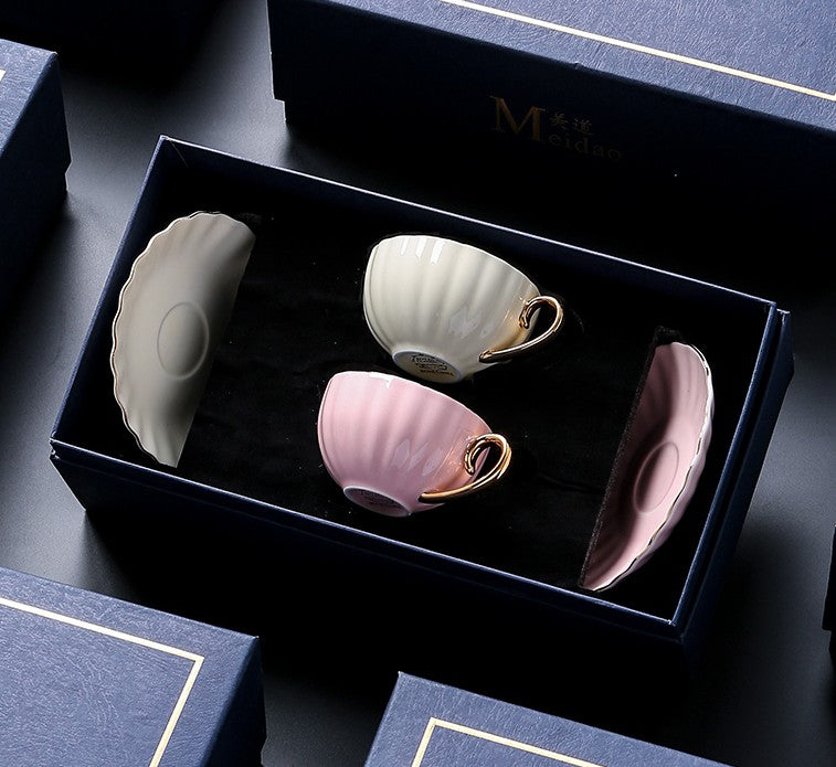 Macaroon Ceramic Coffee Cups, Unique Tea Cups and Saucers in Gift Box as Birthday Gift, Beautiful Elegant British Tea Cups, Creative Bone China Porcelain Tea Cup Set