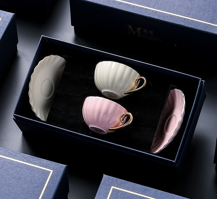 Creative Bone China Porcelain Tea Cup Set, Elegant Macaroon Ceramic Coffee Cups, Beautiful British Tea Cups, Unique Tea Cups and Saucers in Gift Box as Birthday Gift