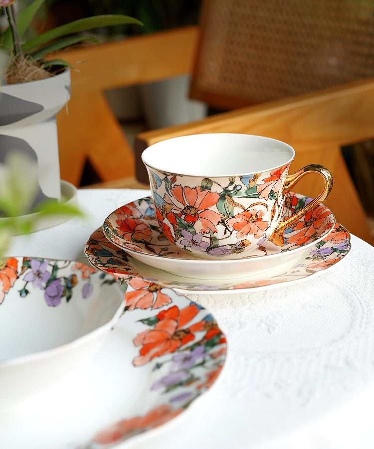 Elegant Ceramic Coffee Cups, Flower Bone China Porcelain Tea Cup Set, British Royal Ceramic Cups for Afternoon Tea, Unique Tea Cup and Saucer in Gift Box