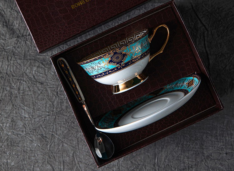 Elegant British Ceramic Coffee Cups, Bone China Porcelain Tea Cup Set for Office, Unique Tea Cup and Saucer in Gift Box
