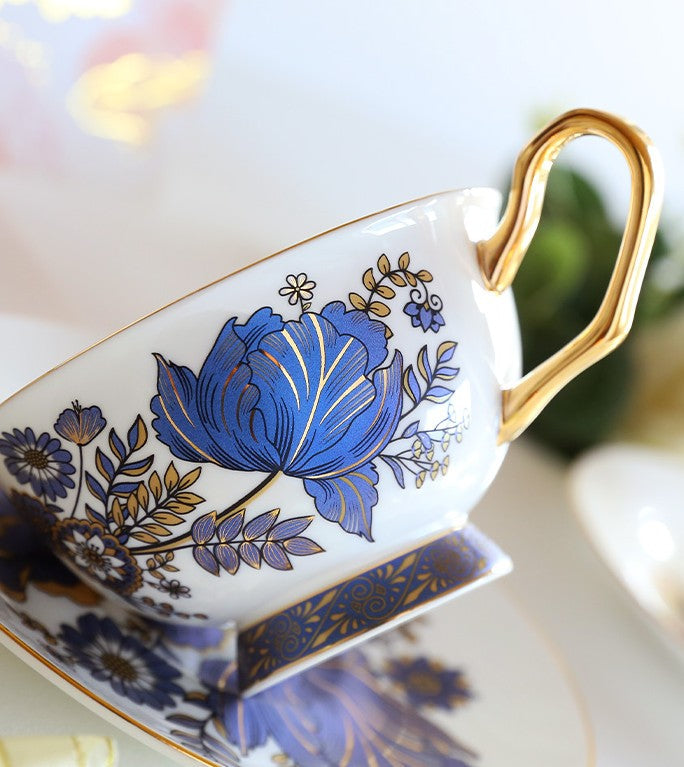 Afternoon British Tea Cups, Unique Iris Flower Tea Cups and Saucers in Gift Box, Elegant Ceramic Coffee Cups, Royal Bone China Porcelain Tea Cup Set