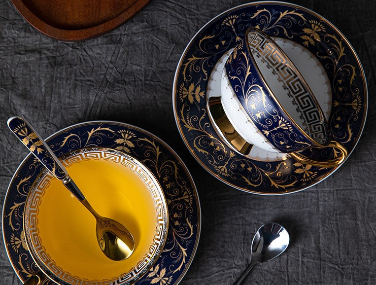 Bone China Porcelain Tea Cup Set, Unique Blue Tea Cup and Saucer in Gift Box, Royal Ceramic Cups, Elegant Ceramic Coffee Cups