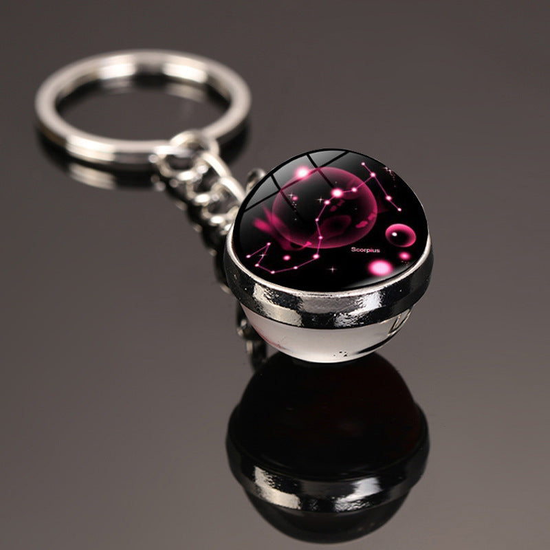 Keychain-12 constellation style glass ball