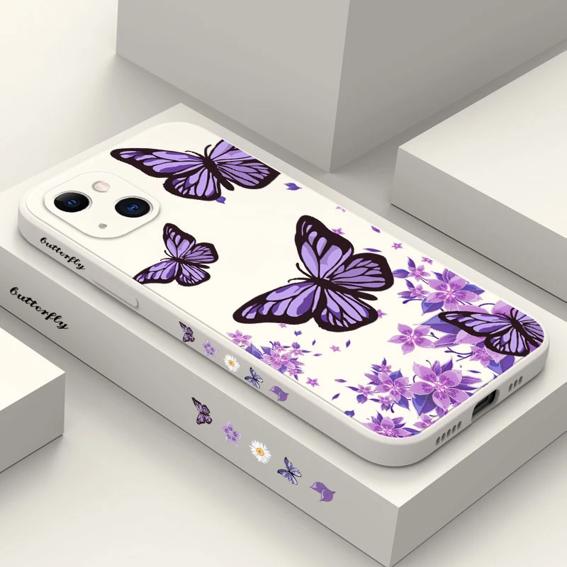 Purple Butterflies White  Flower Pattern Phone Case