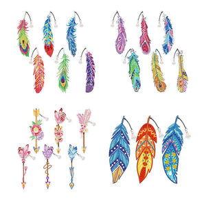 6pcs/set 5D DIY Diamond Painting Feather Shape Bookmark Kits ktclubs.com