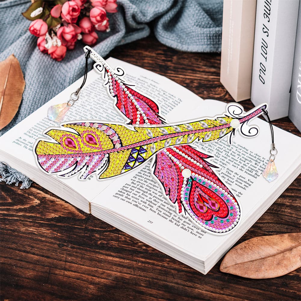 6pcs/set 5D DIY Diamond Painting Feather Shape Bookmark Kits ktclubs.com