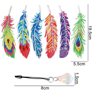 6pcs/set 5D DIY Diamond Painting Feather Shape Bookmark Kits ktclubs.com