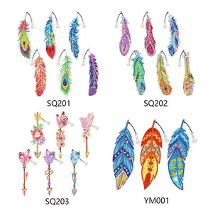 6pcs/set 5D DIY Diamond Painting Feather Shape Bookmark Kits ktclubs.com