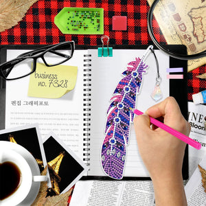 6pcs/set 5D DIY Diamond Painting Feather Shape Bookmark Kits ktclubs.com