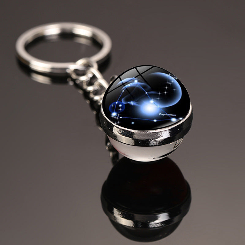 Keychain-12 constellation style glass ball