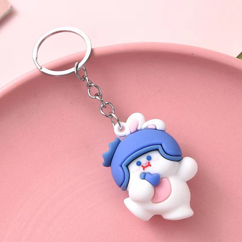 Cute Helmet Rabbit Keychain Bag Pendant Female Fashion Color Cartoon Animal Ornament