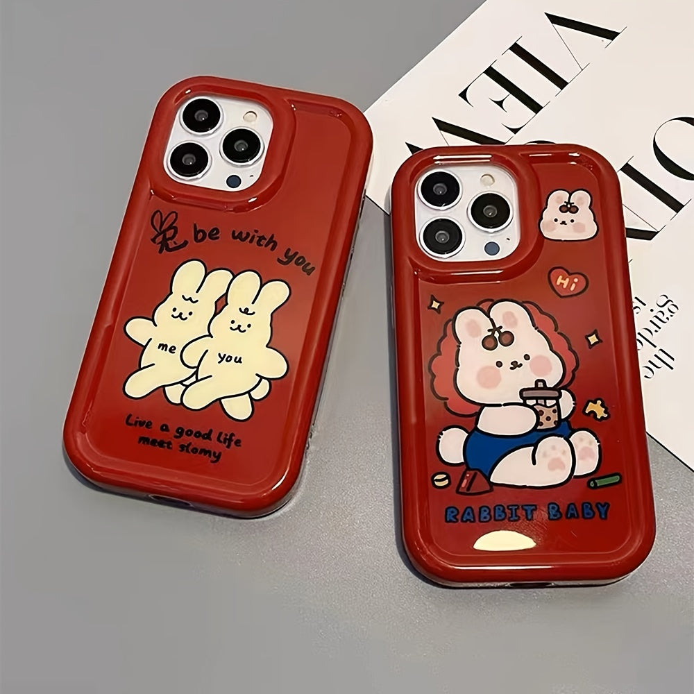 A Group Of Two Cute Red Rabbit Bear Lovers Mobile Phone Case