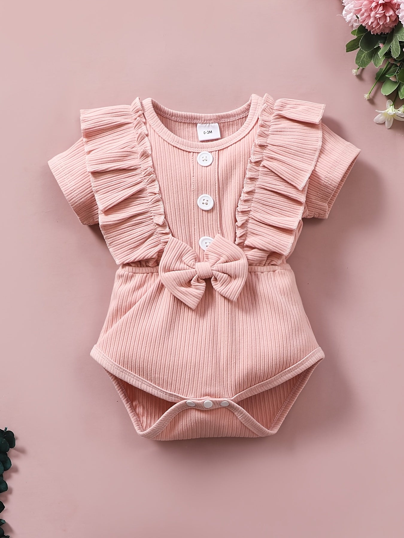 Baby Girls Ruffle Short Sleeve Bowknot Romper, Bodysuit Onesie Baby Clothes Baby Layette Sets