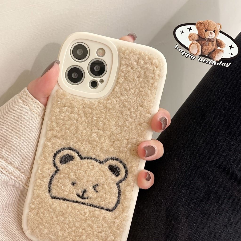 Wool Fluff Mobile Phone Case Bear Cartoon Embroidery Mobile Phone Case