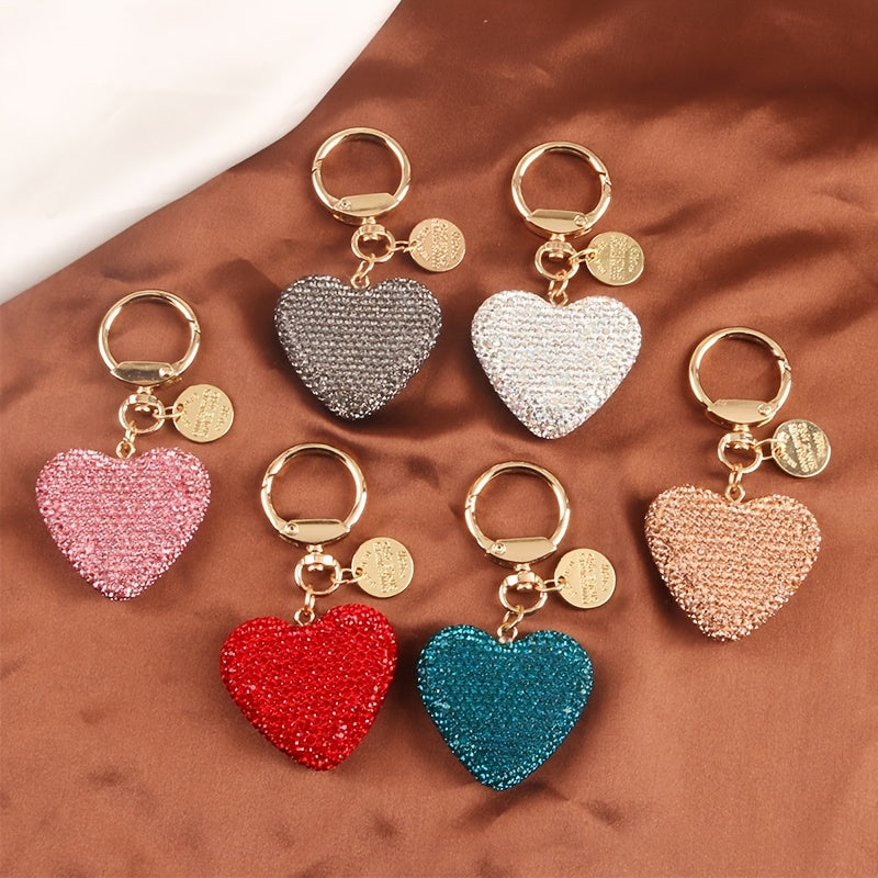 Love Heart Tassel Keychain Charms Crystal Rhinestone Keyrings Handbag Pendant Bag Decoration