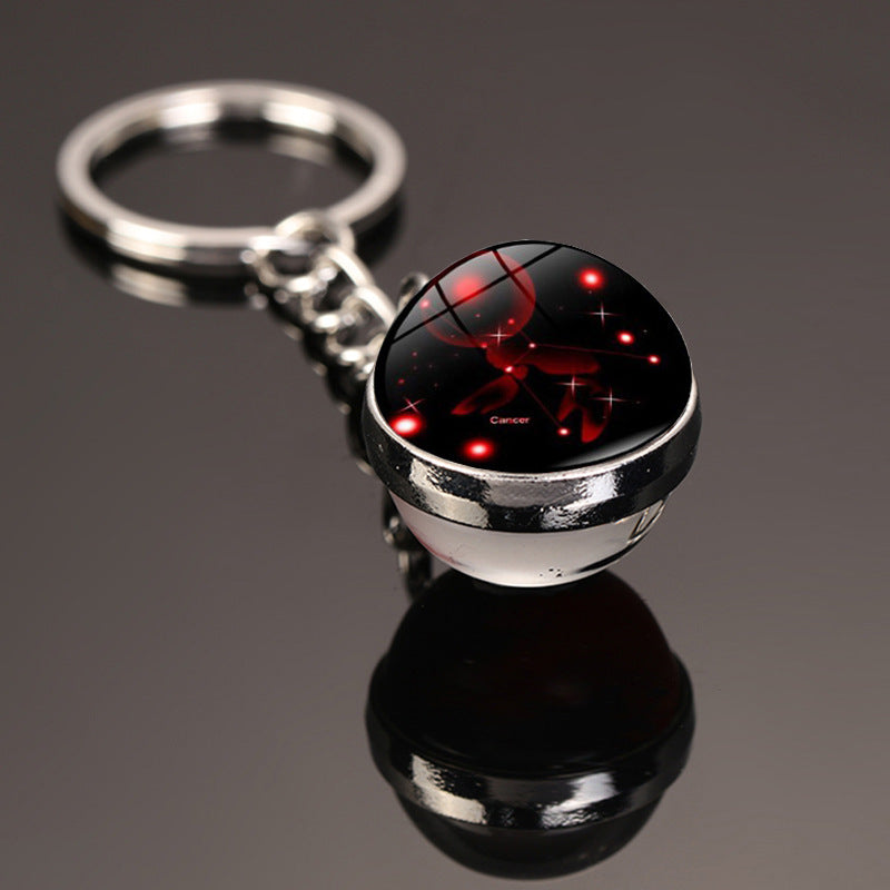 Keychain-12 constellation style glass ball