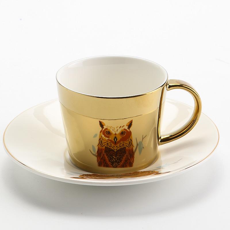 Elk Golden Coffee Cup, Silver Coffee Mug, Coffee Cup and Saucer Set, Large Coffee Cups, Tea Cup, Ceramic Coffee Cup