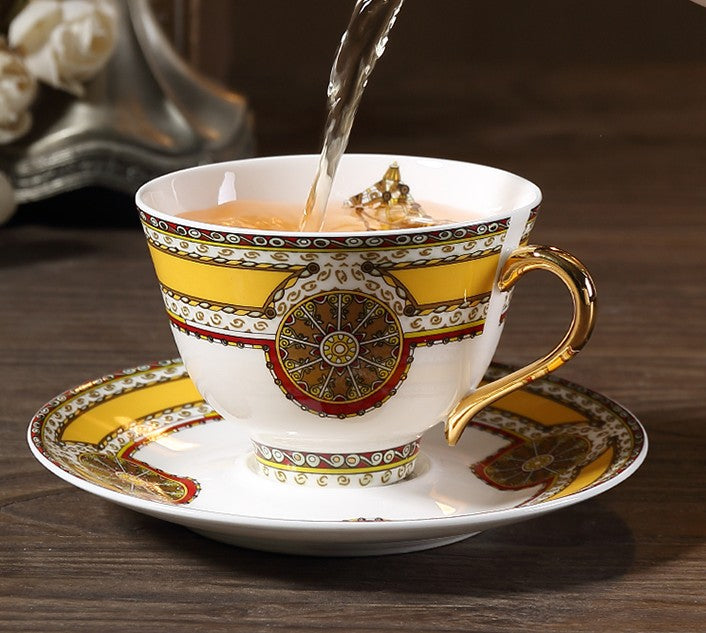 Handmade Beautiful British Tea Cups, Creative Bone China Porcelain Tea Cup Set, Yellow Royal Ceramic Coffee Cups, Unique Tea Cups and Saucers