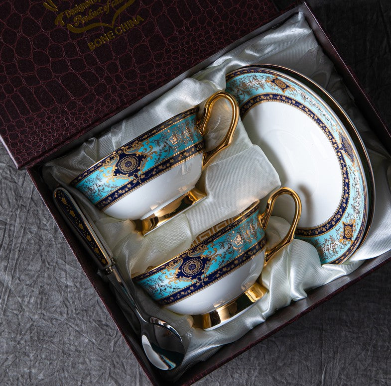 Elegant British Ceramic Coffee Cups, Bone China Porcelain Tea Cup Set for Office, Unique Tea Cup and Saucer in Gift Box