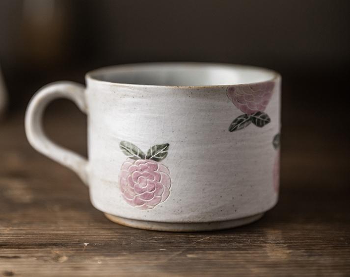 Cappuccino Coffee Mug, Rose Flower Pattern Coffee Cup, Tea Cup, Pottery Coffee Cups, Coffee Cup and Saucer Set