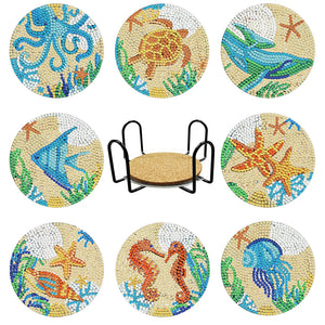 8 pieces of sea creatures DIY diamond painting coasters ktclubs.com