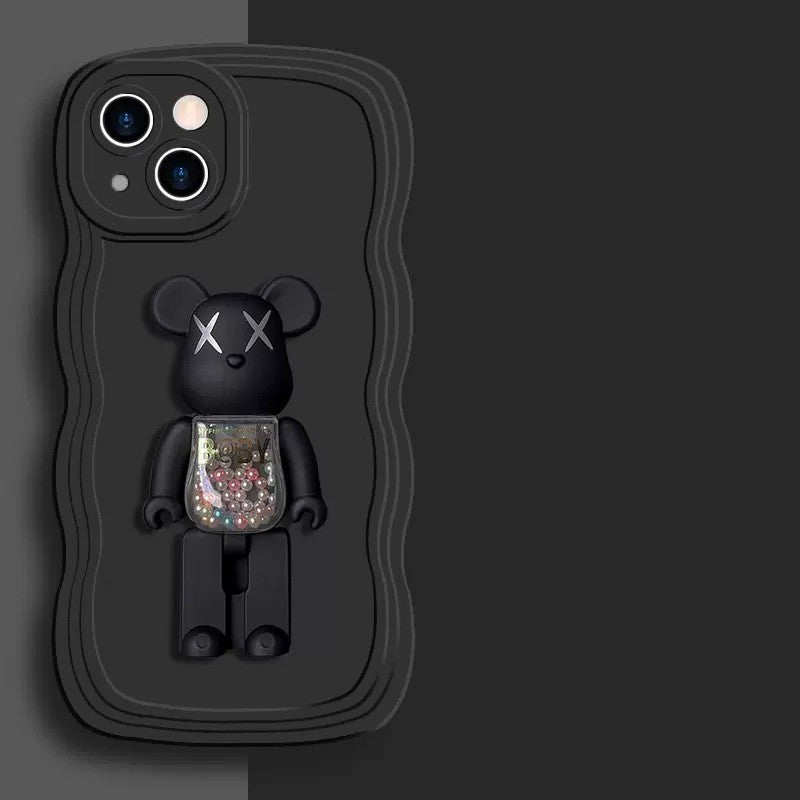 Wave Edge  Phone Case With3D Glittering  Bear Bracket