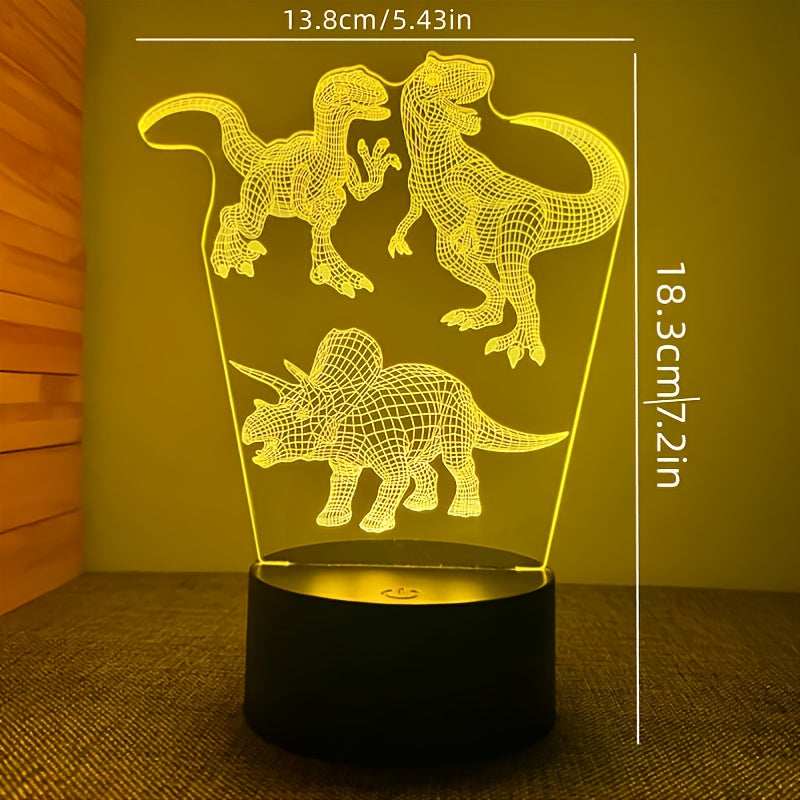 1pc Creative 3D Night Light, Dinosaur Collection, USB Atmosphere Desk Lamp, With Touch Button, 7.2"x5.43"