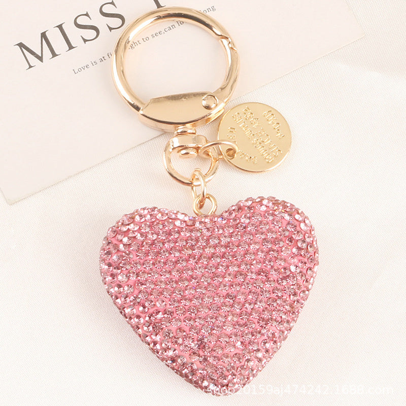 Love Heart Tassel Keychain Charms Crystal Rhinestone Keyrings Handbag Pendant Bag Decoration