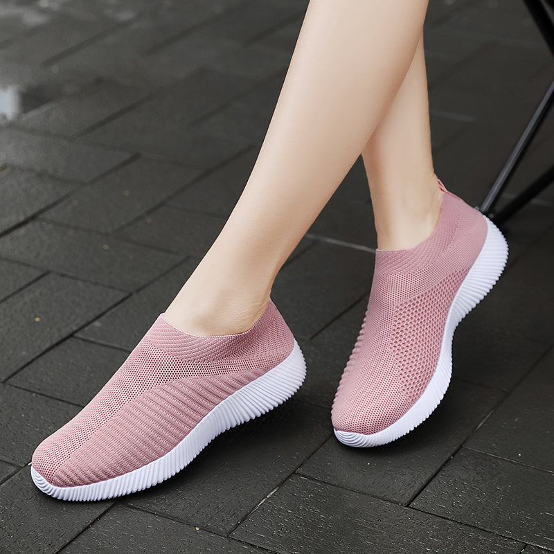 Women's Solid Color Casual Shoes, Lightweight Breathable Slip On Socks Shoes, Low Top Sneakers