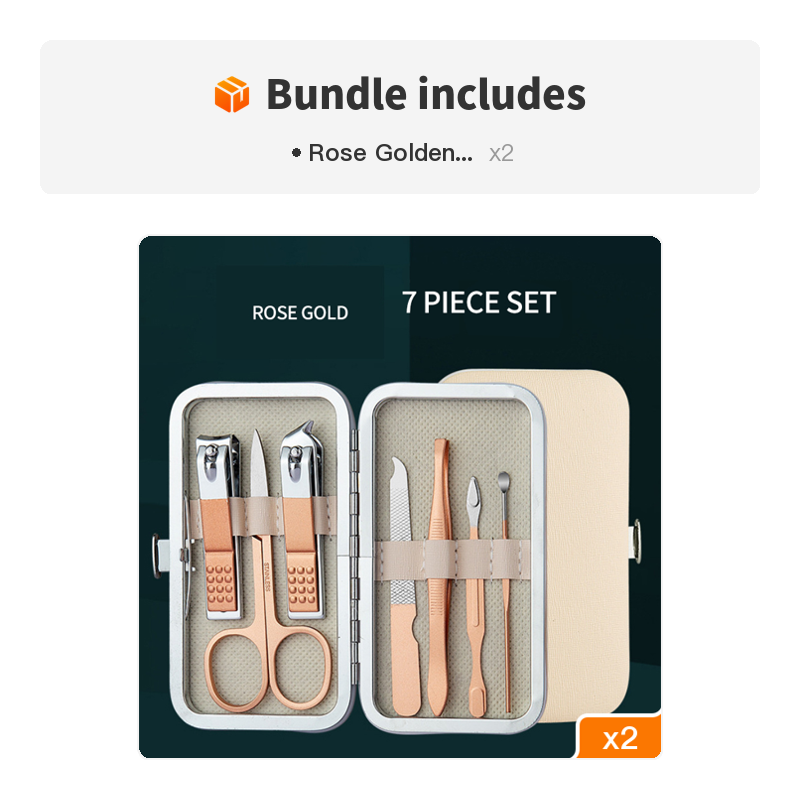 Rose Golden Stainless Steel Nail Clipper Set Grooming Tool Set With Case Manicure Art Tool