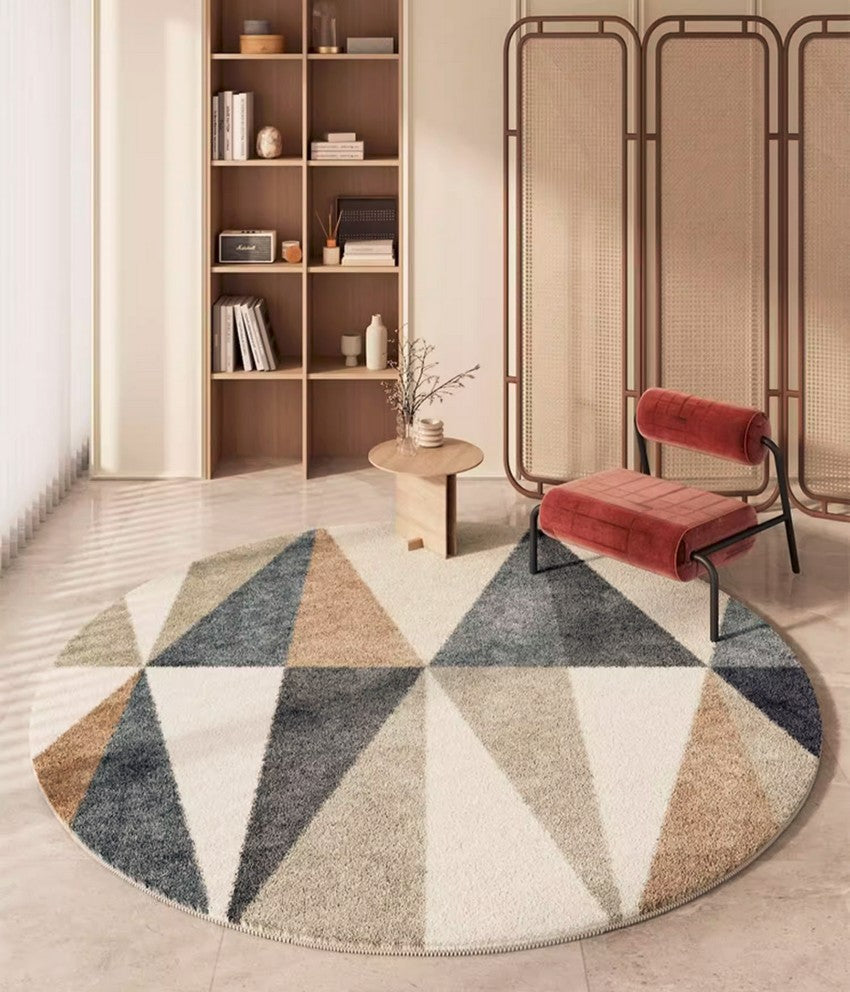 Abstract Contemporary Round Rugs, Modern Rugs for Dining Room, Geometric Modern Rugs for Bedroom, Modern Area Rugs under Coffee Table