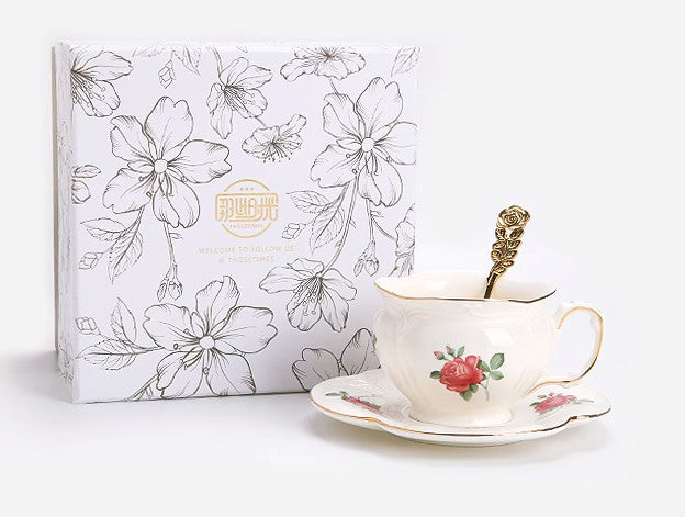 British Royal Ceramic Cups for Afternoon Tea, Elegant Ceramic Coffee Cups, Rose Bone China Porcelain Tea Cup Set, Unique Tea Cup and Saucer in Gift Box