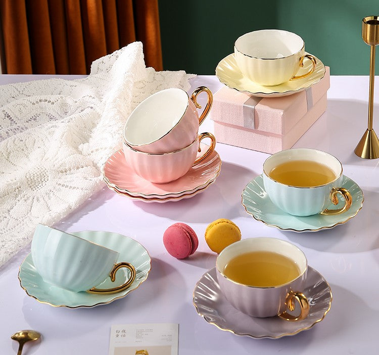 Handmade Beautiful British Tea Cups, Creative Bone China Porcelain Tea Cup Set, Elegant Macaroon Ceramic Coffee Cups, Unique Tea Cups and Saucers in Gift Box as Birthday Gift