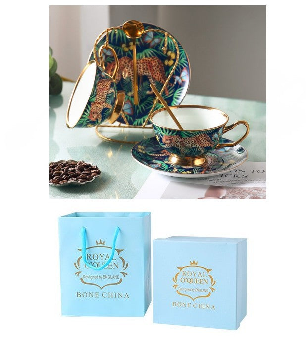Creative Leopard Ceramic Coffee Cups, Unique Tea Cups and Saucers in Gift Box as Birthday Gift, Beautiful British Tea Cups, Creative Bone China Porcelain Tea Cup Set