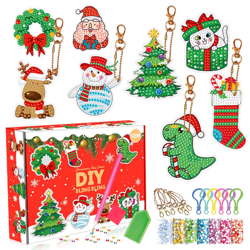 8pcs DIY Christmas Box Acrylic Diamond Painting Keychain Kits ktclubs.com