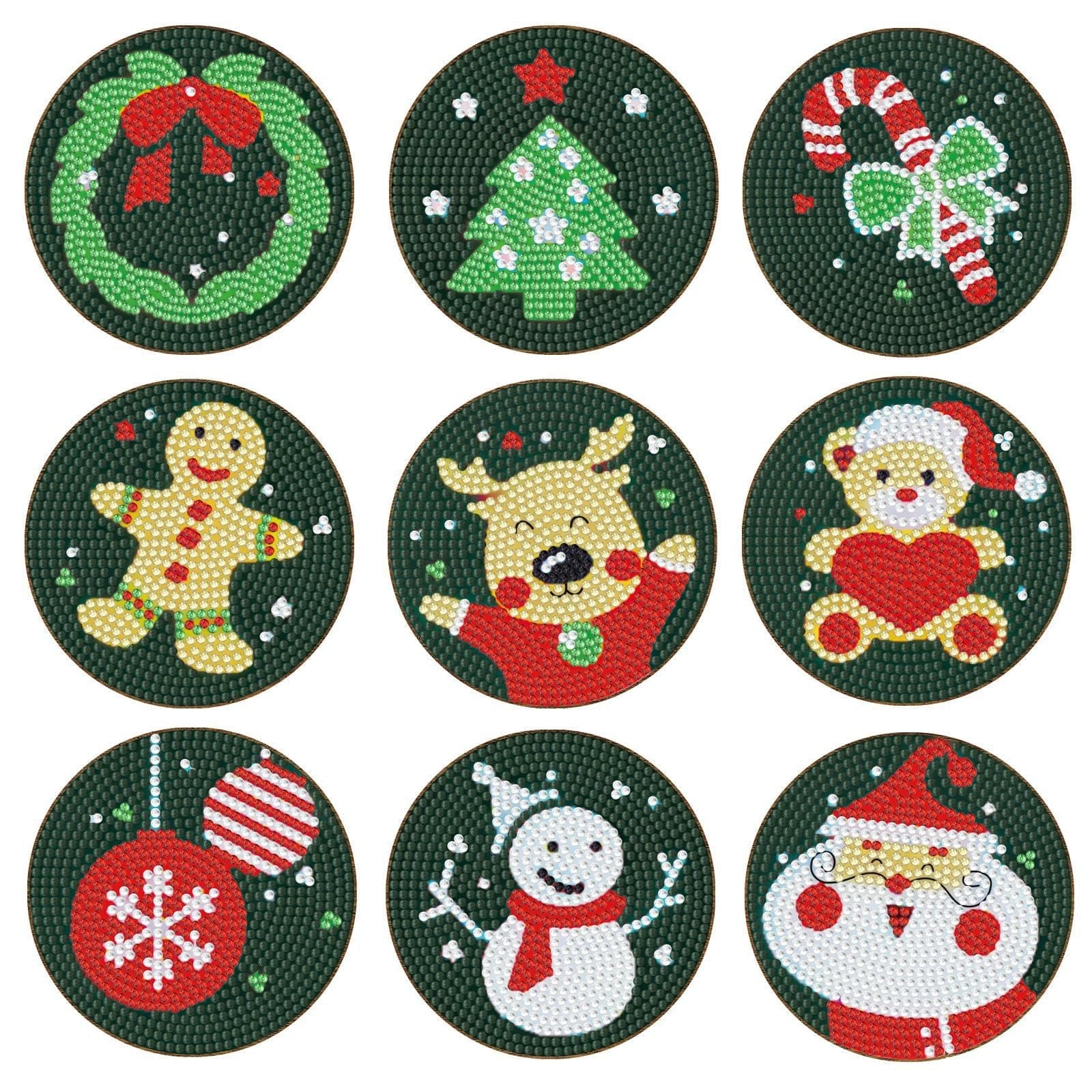 9 Christmas snowman DIY diamond painting coasters ktclubs.com