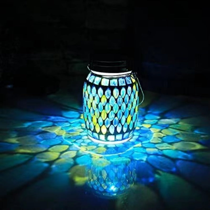 FineUsea 1pc Mosaic Solar Waterproof Outdoor Hanging Lanterns,Table Lamp (Red/Blue)