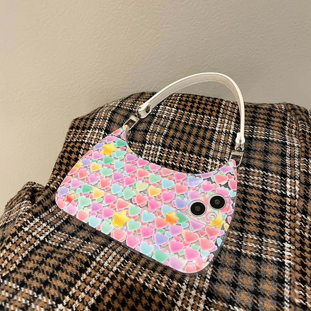 1pc Phone Case With Heart Pattern, Pink Hand Bag Phone Case