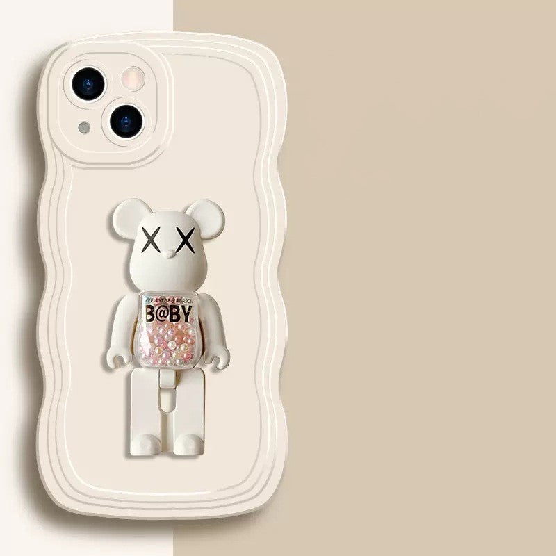 Wave Edge  Phone Case With3D Glittering  Bear Bracket