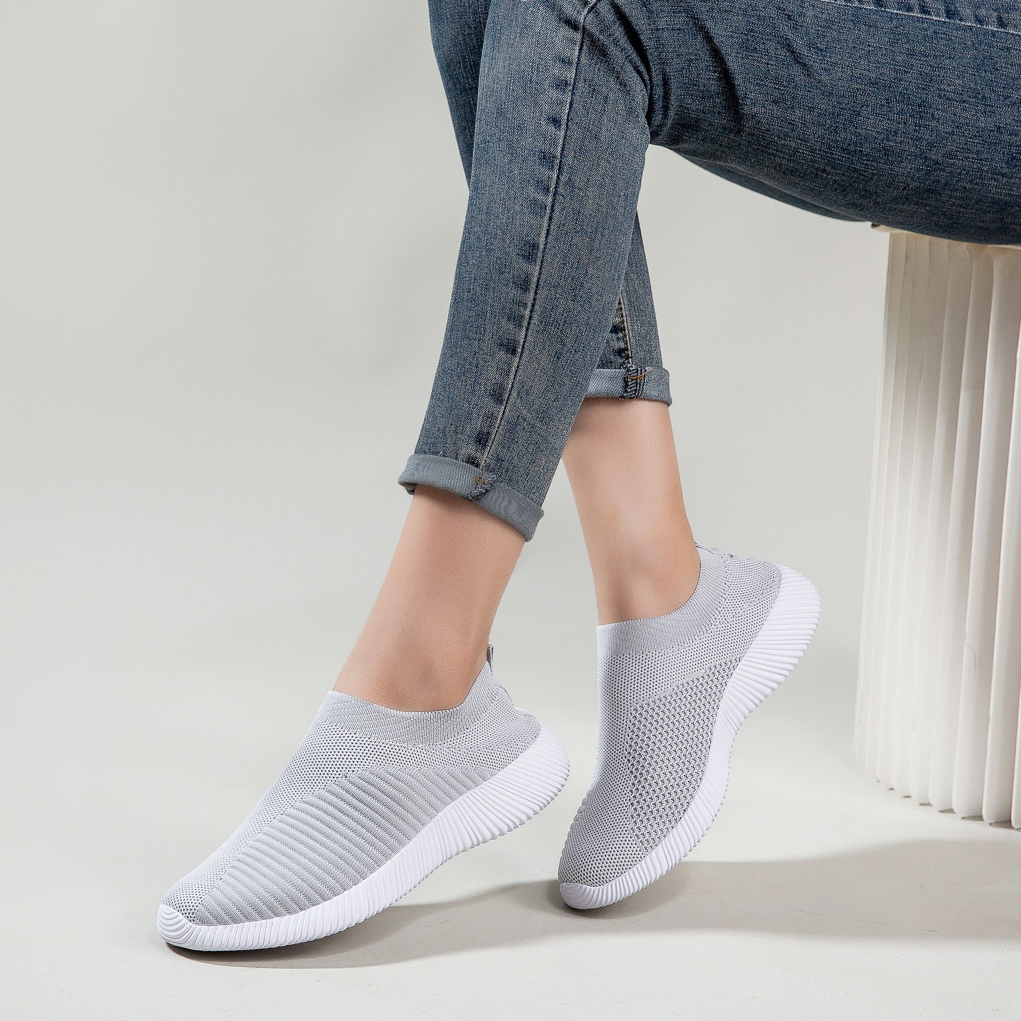 Women's Solid Color Casual Shoes, Lightweight Breathable Slip On Socks Shoes, Low Top Sneakers