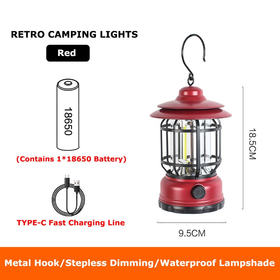 Portable Retro Camping Lantern Battery/USB Rechargeable Handle Flashlight