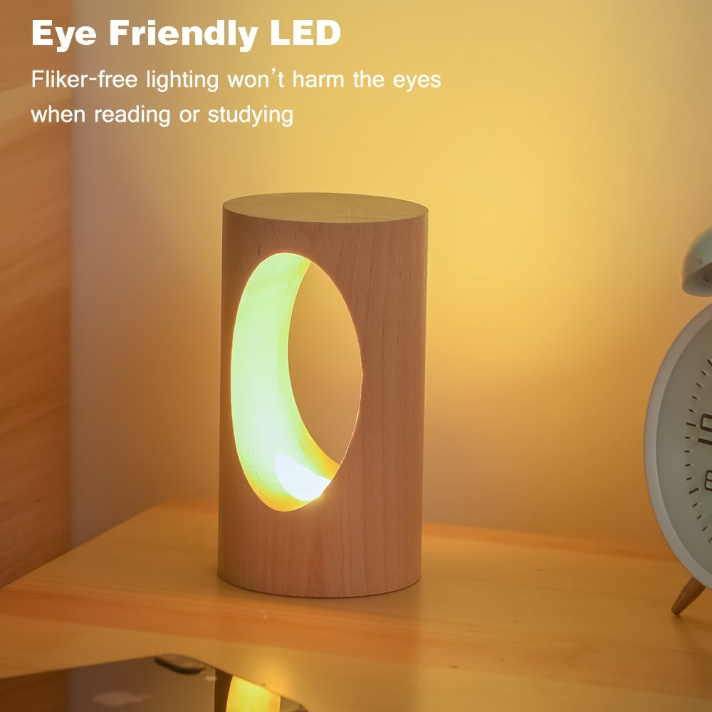 1pc LED Wood Desk Lamp, Bedroom Bedside Night Light, Dimmable Led Lighting, Creative Home Decor Table Lamp, Unique House Warming Gift