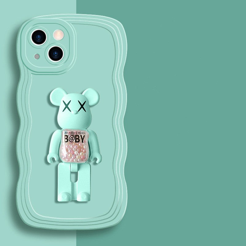 Wave Edge  Phone Case With3D Glittering  Bear Bracket