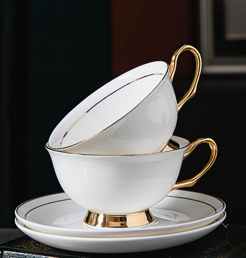 Bone China Porcelain Tea Cup Set, White Ceramic Cups, Elegant British Ceramic Coffee Cups, Unique Tea Cup and Saucer in Gift Box