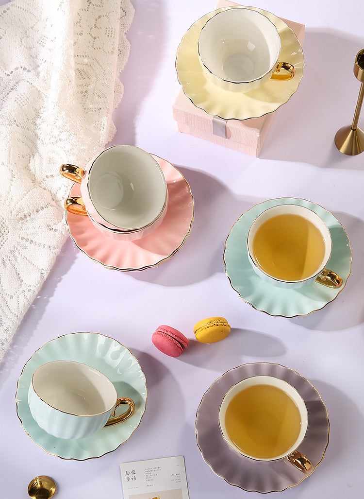 Elegant Macaroon Ceramic Coffee Cups, Beautiful British Tea Cups, Creative Bone China Porcelain Tea Cup Set, Unique Tea Cups and Saucers in Gift Box as Birthday Gift