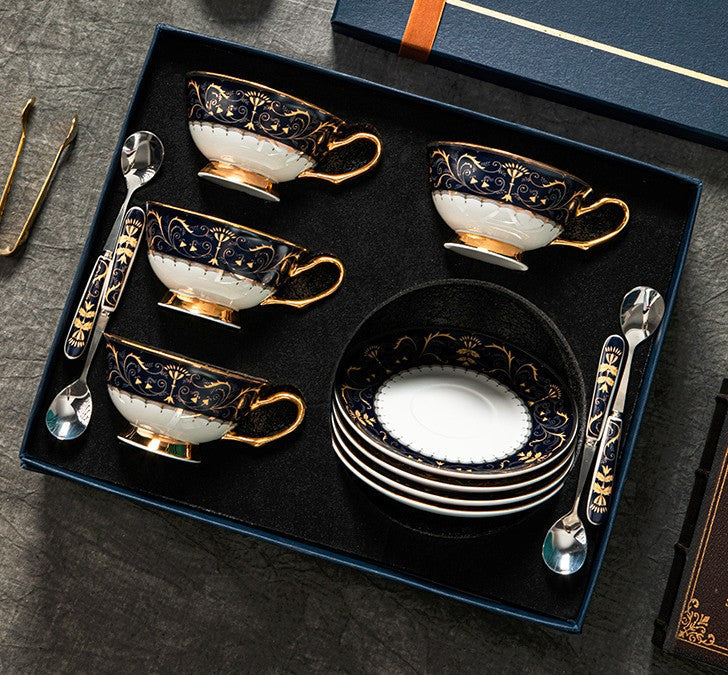 Bone China Porcelain Tea Cup Set, Unique Blue Tea Cup and Saucer in Gift Box, Royal Ceramic Cups, Elegant Ceramic Coffee Cups