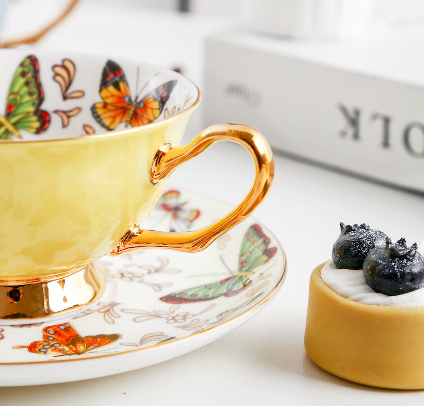 Unique Butterfly Coffee Cups and Saucers, Creative Butterfly Ceramic Coffee Cups, Beautiful British Tea Cups, Creative Bone China Porcelain Tea Cup Set