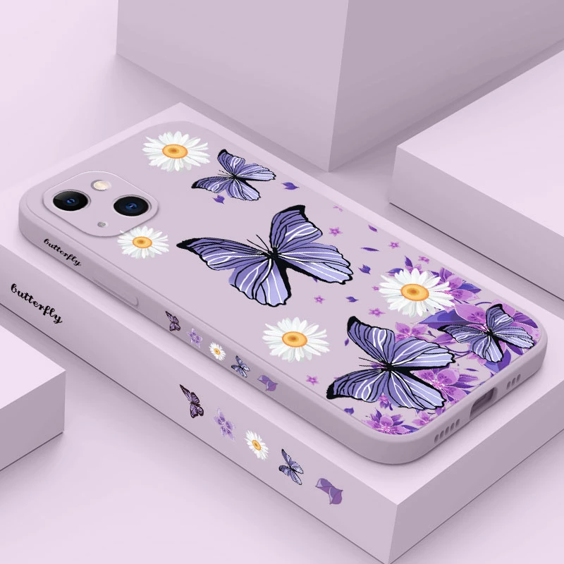 Purple Butterflies White  Flower Pattern Phone Case