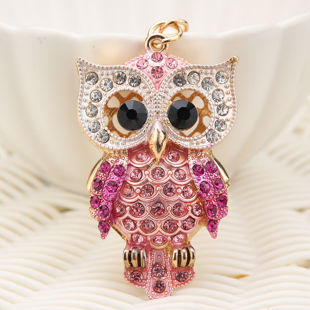 Key Chain For Women , Cute Owl Keychain Sparkling Rhinestones Pendant Metal Key Stylish Jewelry Accessory Gift