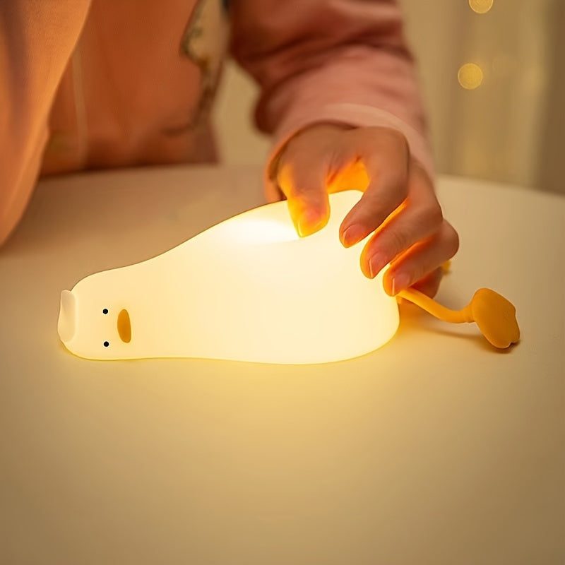 Lying Flat Duck Night Light For Bedroom, Charging Children's Sleeping Accompanying Sleeping Gift, Bedside Lamp For Feeding, Creative Silicone Touch Light